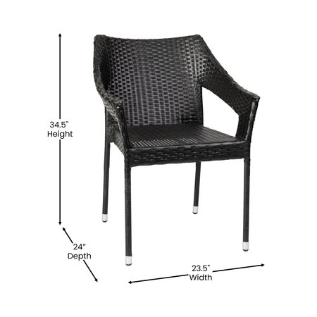 Flash Furniture Black PE Rattan Wicker Patio Dining Chair, 4PK 4-TT-TT02-BK-GG